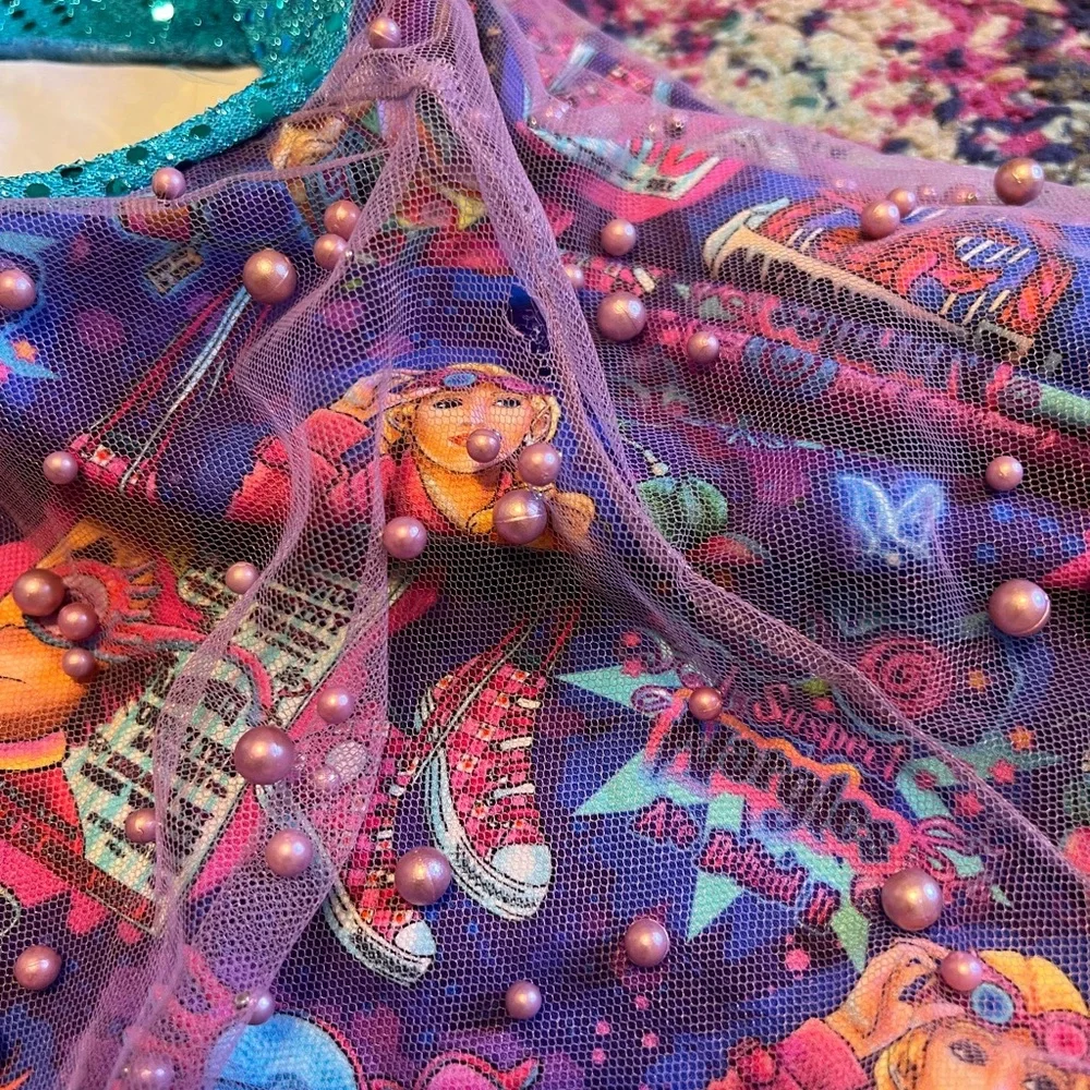 Handmade one shoulder crop and mesh bead skirt Set in Harry Potter pattern - Picture 6 of 8